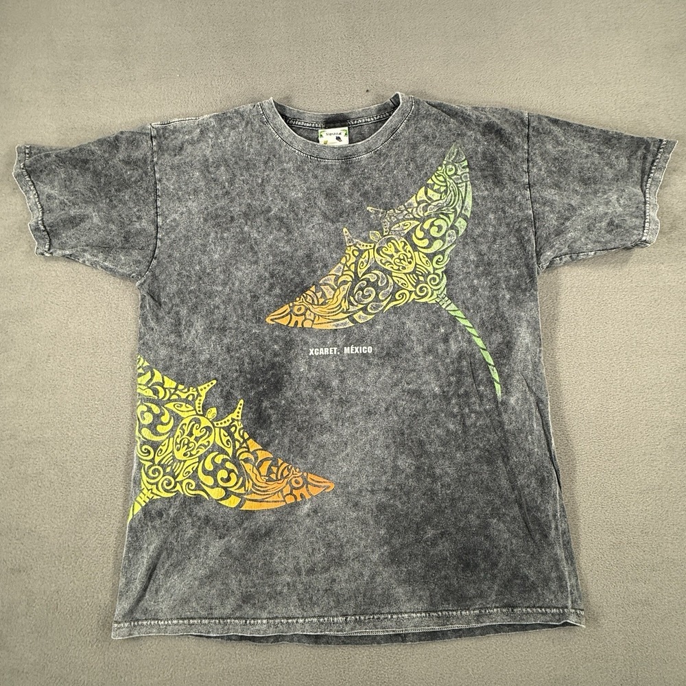 Vintage Xcaret Cancun Shirt‎ Mens Large Stingray Graphic Caribbean Acid Wash